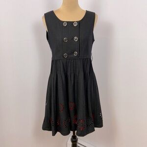 Double Breasted Empire A-line Black Wool Blend Die-cut Red Hem Dress Size 6